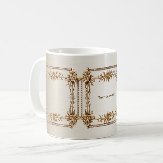Mug Rectangle Orné Doré Fleurs Diamant Brillantes (Devant gauche)