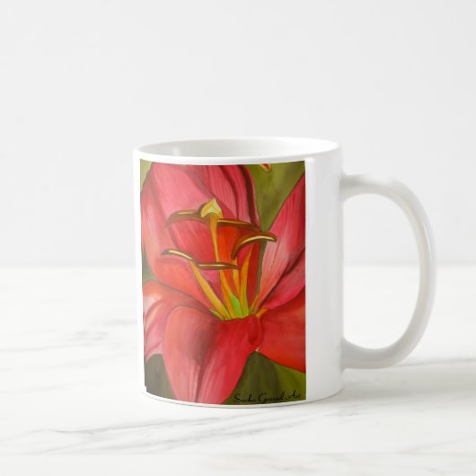 Mug Red Alert Lily aquarelle peinture de fleur (Droite)