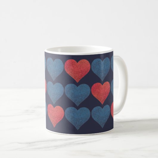 Mug Red and Blue Patterned Hearts (Devant droit)