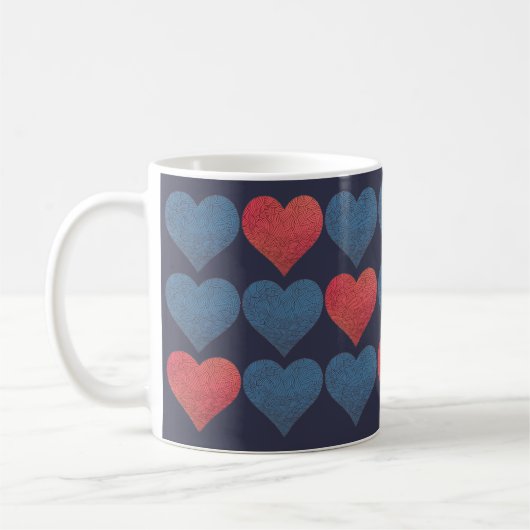 Mug Red and Blue Patterned Hearts (Gauche)