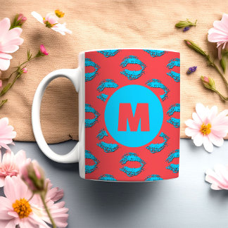 Mug Red and Blue XOXO Kissing Lips Personalized
