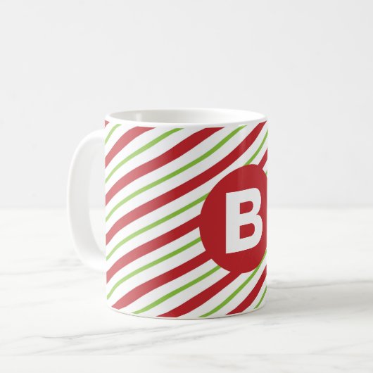 Mug Red and Green Diagonal Pinstripes Monogram (Devant gauche)