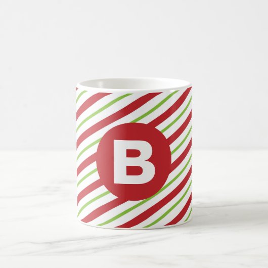 Mug Red and Green Diagonal Pinstripes Monogram (Centre)