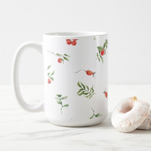 Mug Red And Green Winter Berries & Leaves Illustration (Avec donut)