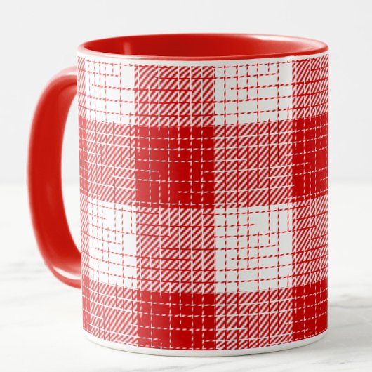 Mug Red and White Bold Checkered Plaid Design 