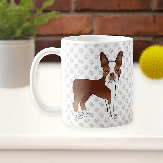 Mug Red And White Boston Terrier Cartoon Chien & Paws