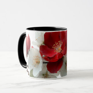 Mug red and white wild roses