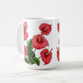 Mug Red Anthurium Flowers with Green Leaves (Devant gauche)