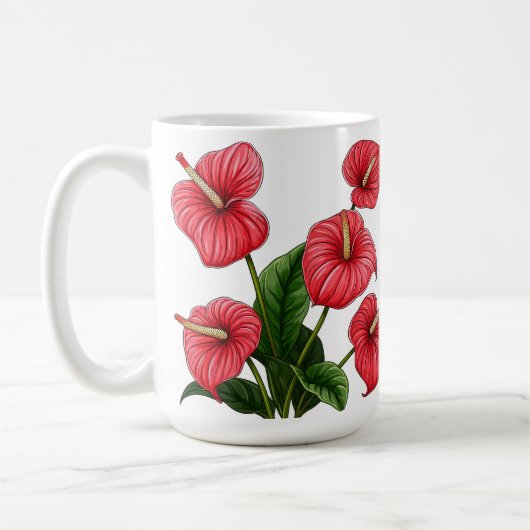 Mug Red Anthurium Flowers with Green Leaves (Gauche)