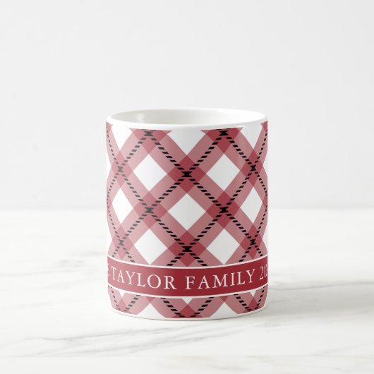 Mug Red Argyle Plaid Farmhouse Family Name (Centre)