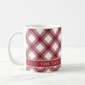 Mug Red Argyle Plaid Farmhouse Family Name (Gauche)