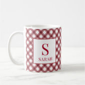 Mug Red Argyle Plaid Monogram Name (Gauche)