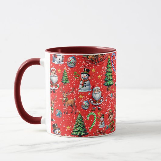 Mug Red Background Christmas Decorative Pattern (Gauche)