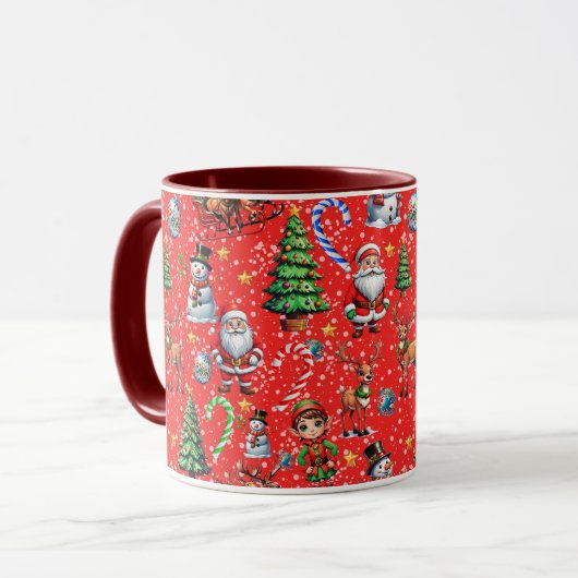Mug Red Background Christmas Decorative Pattern (Devant gauche)