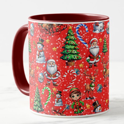Mug Red Background Christmas Decorative Pattern