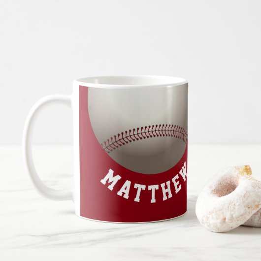 Mug Red Baseball Avec Nom Personnalisé Sports (Avec donut)