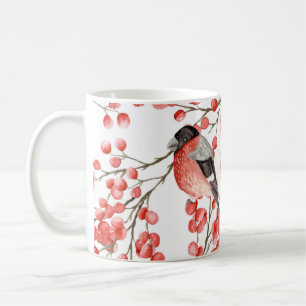 Mug Red Berries Bullfinches Motif aquarelle