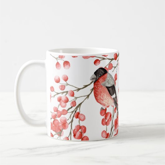 Mug Red Berries Bullfinches Motif aquarelle (Gauche)