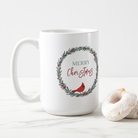 Mug Red Berries Wreath and Red Cardinal Christmas (Avec donut)