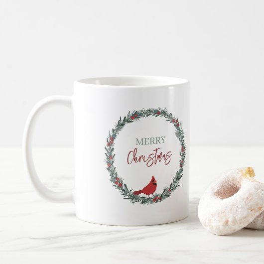 Mug Red Berries Wreath and Red Cardinal Christmas (Avec donut)