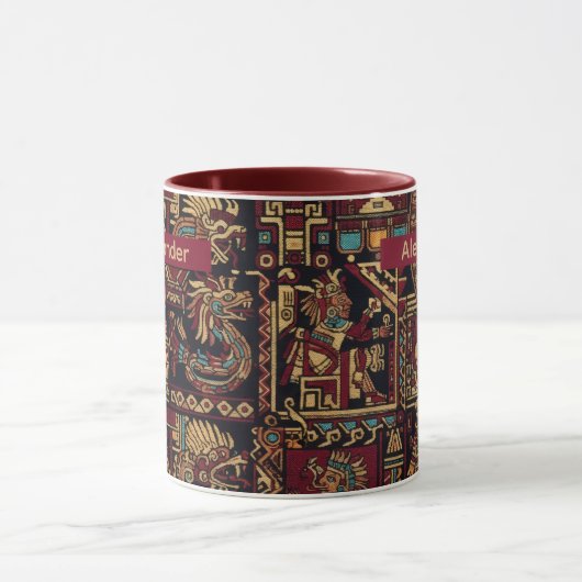 Mug Red Black & Gold Aztec Inspired Design (Centre)