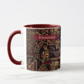 Mug Red Black & Gold Aztec Inspired Design (Gauche)