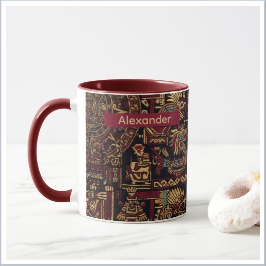 Mug Red Black & Gold Aztec Inspired Design