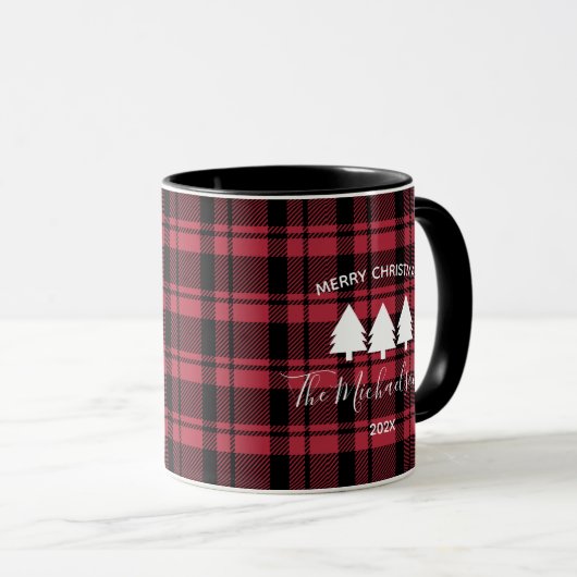 Mug Red Black Holiday Plaid Monogramme Nom Café (Devant droit)