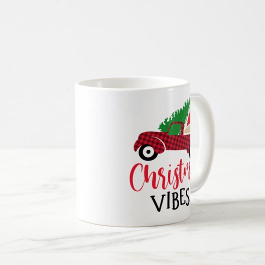 Mug Red Black Plaid Pattern Rustic Christmas Truck  (Devant droit)