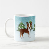 Mug Red Boston Terrier Dans Une Forêt D'Hiver Et Nom (Gauche)