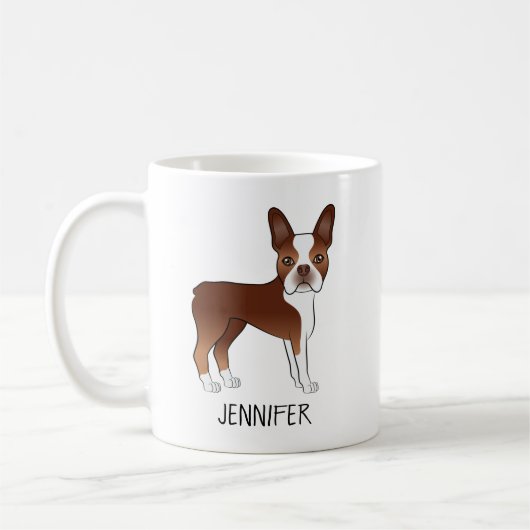 Mug Red Boston Terrier mignon dessin animé Chien et no (Gauche)