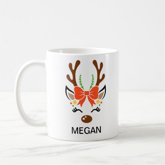Mug Red Bow Holiday Antlers Reindeer Face (Gauche)