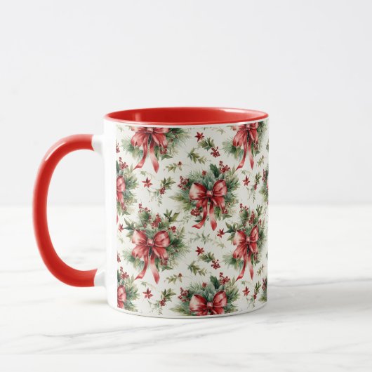 Mug Red Bows and Holly Leaves (Gauche)