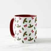 Mug Red Bows Et Christmas Holly Plante Motif & Nom (Devant gauche)