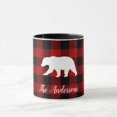 Mug Red Buffalo Plaid & Bear | Nom personnel Cadeau (Centre)
