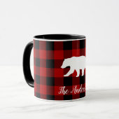 Mug Red Buffalo Plaid & Bear | Nom personnel Cadeau (Devant gauche)