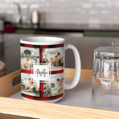 Mug Red Buffalo Plaid & Collage Photo Avec Initiale