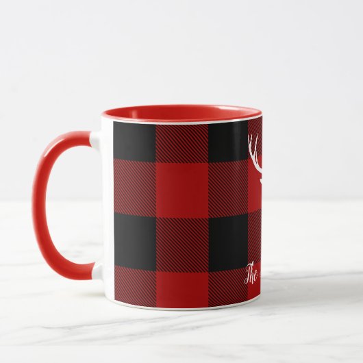 Mug Red Buffalo Plaid & Deer | Nom personnel Cadeau (Gauche)