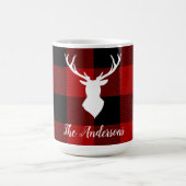 Mug Red Buffalo Plaid & Deer | Nom personnel Cadeau (Centre)