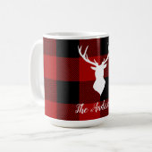Mug Red Buffalo Plaid & Deer | Nom personnel Cadeau (Devant gauche)