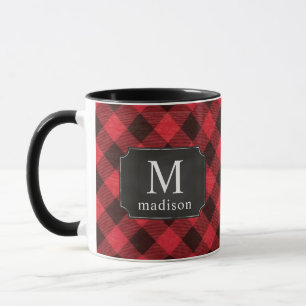 Mug Red Buffalo Plaid Flannel Nom monogramme