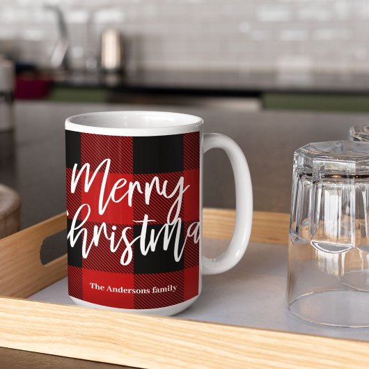 Mug Red Buffalo Plaid & Joyeux Noël |Nom personnel