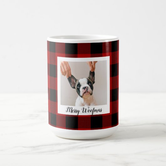 Mug Red Buffalo Plaid & Joyeux Woofmas Avec Photo Chie (Centre)