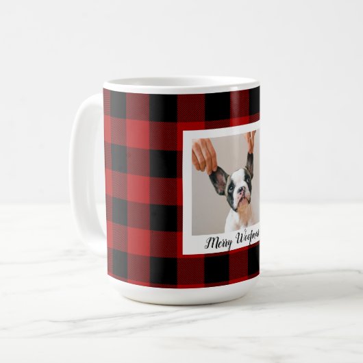 Mug Red Buffalo Plaid & Joyeux Woofmas Avec Photo Chie (Devant gauche)