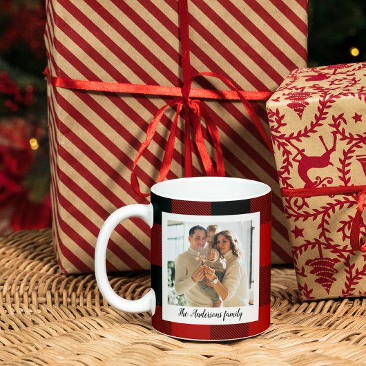 Mug Red Buffalo Plaid & Nom Personnel Et Photo