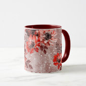 Mug Red, burgundy flowers. (Devant droit)