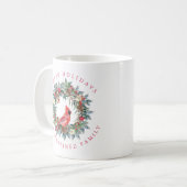 Mug Red Cardinal Pine Wreath Joyeuses Fêtes (Devant gauche)