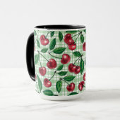Mug Red cherries on light green gingham (Devant gauche)