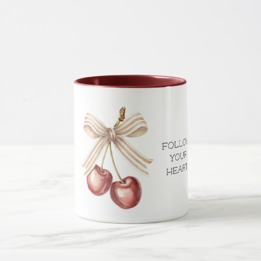 Mug Red Cherries with Cream White Stripes Bow (Centre)