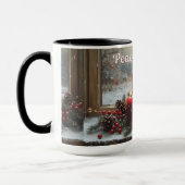 Mug Red Christmas Candles Pine Cones Peace on Earth  (Gauche)